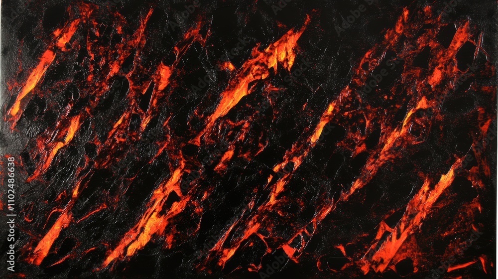 Intense abstract design featuring fiery vein-like patterns in deep crimson and black, illuminated by vibrant streaks of glowing orange. Textures evoke raw energy and dramatic power. Intense abstract design featuring fiery vein-like patterns in deep crimson and black, illuminated by vibrant streaks of glowing orange. Textures evoke raw energy and dramatic power.
