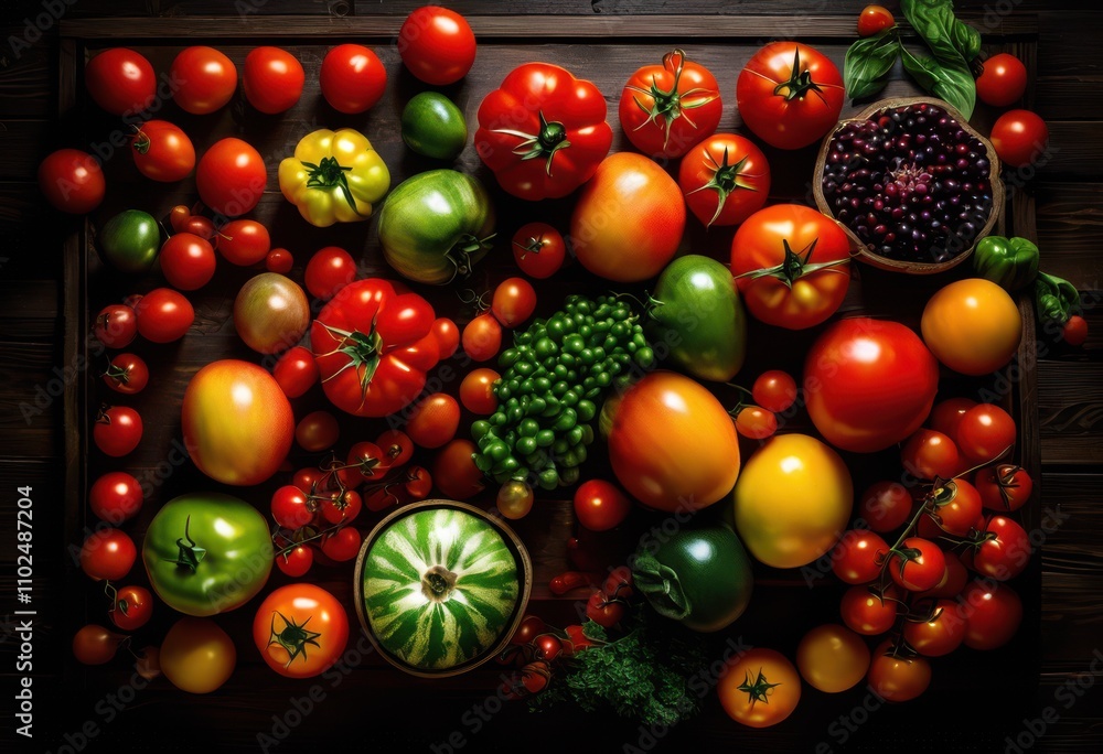 colorful fresh produce displayed rustic dark wooden surface highlighting vibrancy freshness fruits vegetables, basket, vibrant, organic, market, texture colorful fresh produce displayed rustic dark wooden surface highlighting vibrancy freshness fruits vegetables, basket, vibrant, organic, market, texture