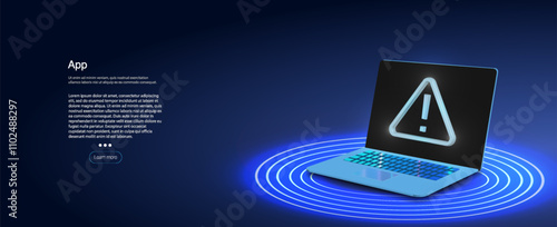 Computer screen displays warning icon indicating an error in the application during software usage process.