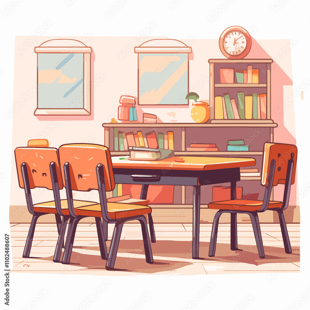 Modern Classroom Interior with Table and Chairs Modern Classroom Interior with Table and Chairs