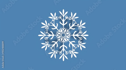 A single white snowflake on a blue background.