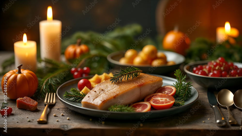 Traditional Swedish Christmas Table with Lutfisk and Sides Traditional Swedish Christmas Table with Lutfisk and Sides