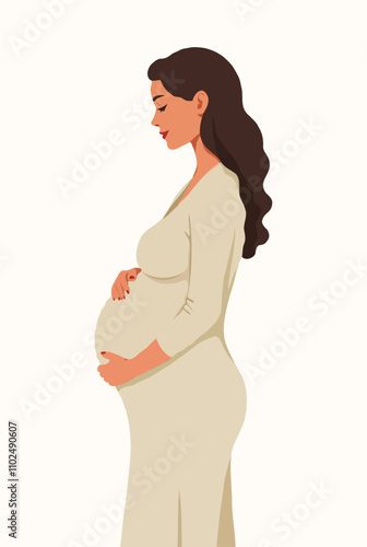Illustration of pregnant woman holding a white flower