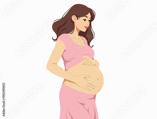 Illustration of pregnant woman holding a white flower