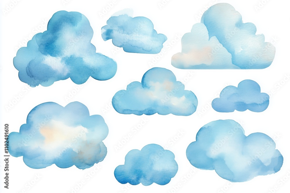 Set of watercolor clouds on a white background. Watercolor illustration. Clipart Set of watercolor clouds on a white background. Watercolor illustration. Clipart