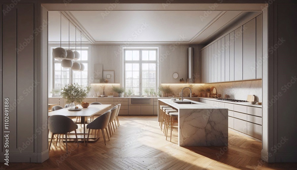 Moderne, offene Wohnküche mit einladendem Design Moderne, offene Wohnküche mit einladendem Design