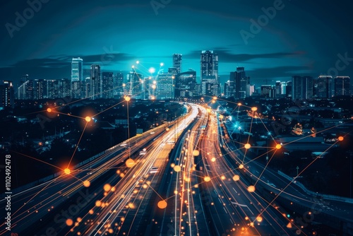 Wallpaper Mural Vivid digital cityscape illuminated by neon lights, showcasing a futuristic urban environment Torontodigital.ca