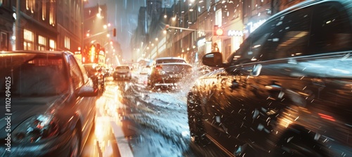 City Night Chaos: Reckless Driving Danger on Wet Streets for Safety Awareness Campaigns