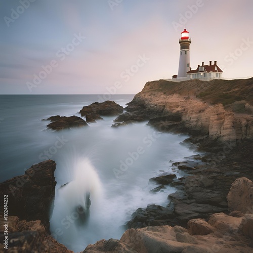 a lighthouse is lit up by a long exposure