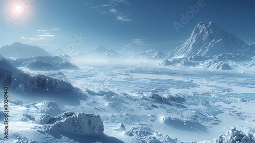 Fototapeta Naklejka Na Ścianę i Meble -  Serene snowy landscape from the planet Hoth with ice formations