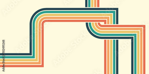 Abstract background of rainbow groovy Wavy Line design in 1970s Hippie Retro style. Vector pattern ready to use for cloth, textile, wrap and other.