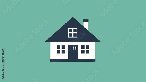 Simple illustration of a house with a dark blue roof against a light blue background.