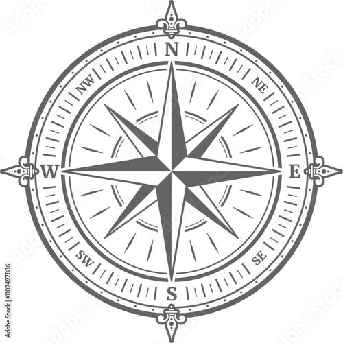 Vintage navigation symbol. Compass world side arrows