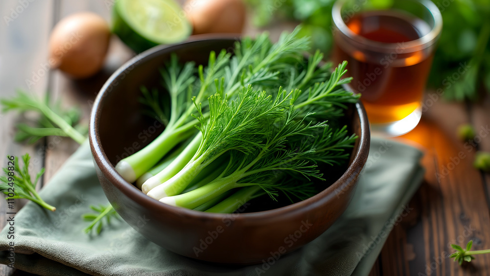 Stylish Fennel Leaves Composition in a Bowl Stylish Fennel Leaves Composition in a Bowl