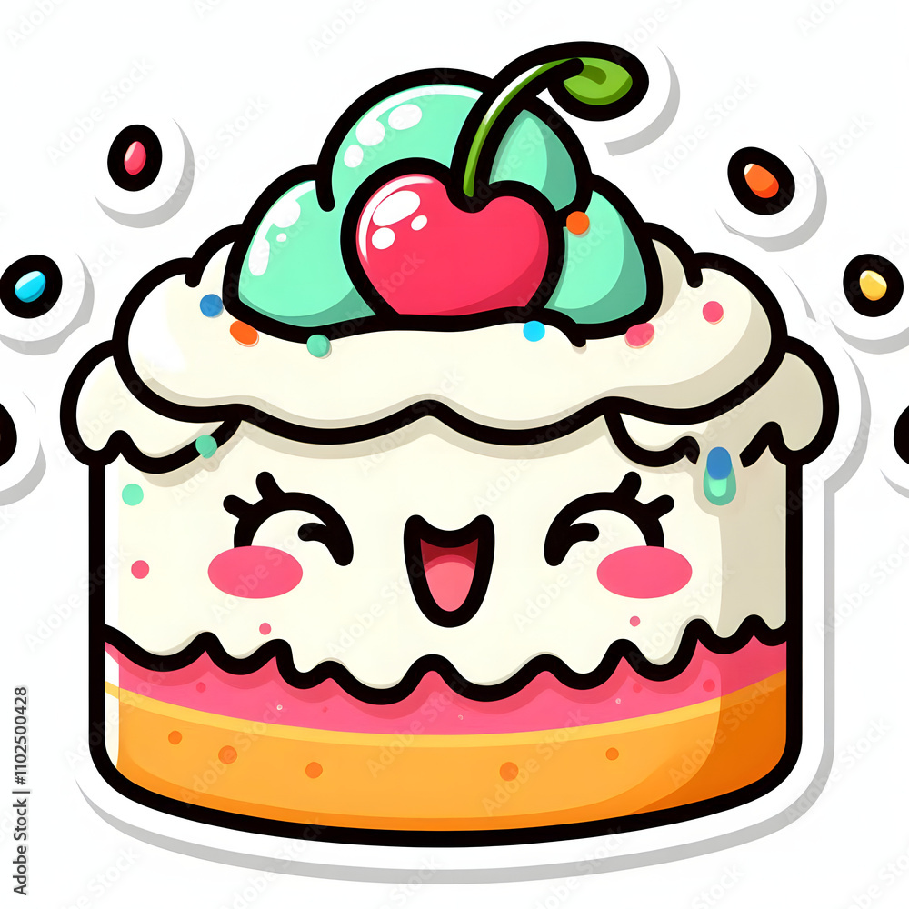 Super cute sticker Happy cake style kawaii Super cute sticker Happy cake style kawaii