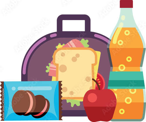 Lunch meal cartoon icon. Takeaway food and school lunchbox