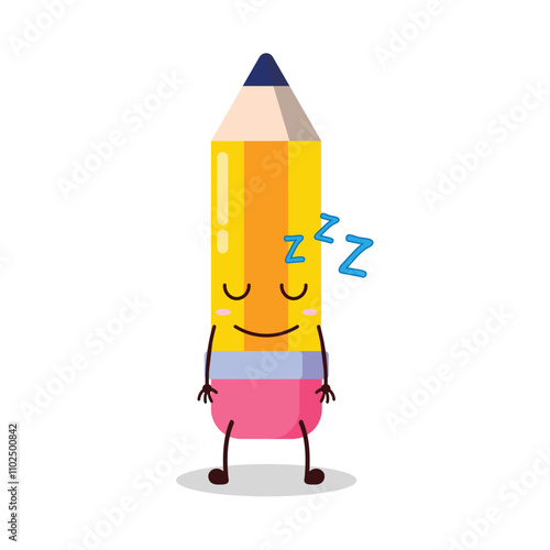 cute sleep expression of pencil cartoon character