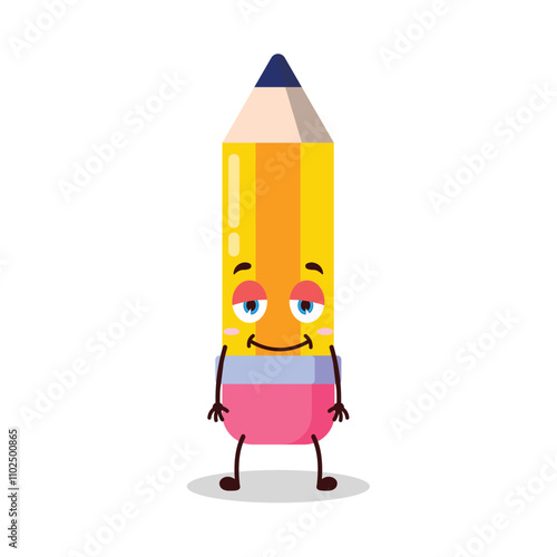 cute lazy expression of pencil cartoon character