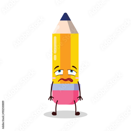 cute bored expression of pencil cartoon character