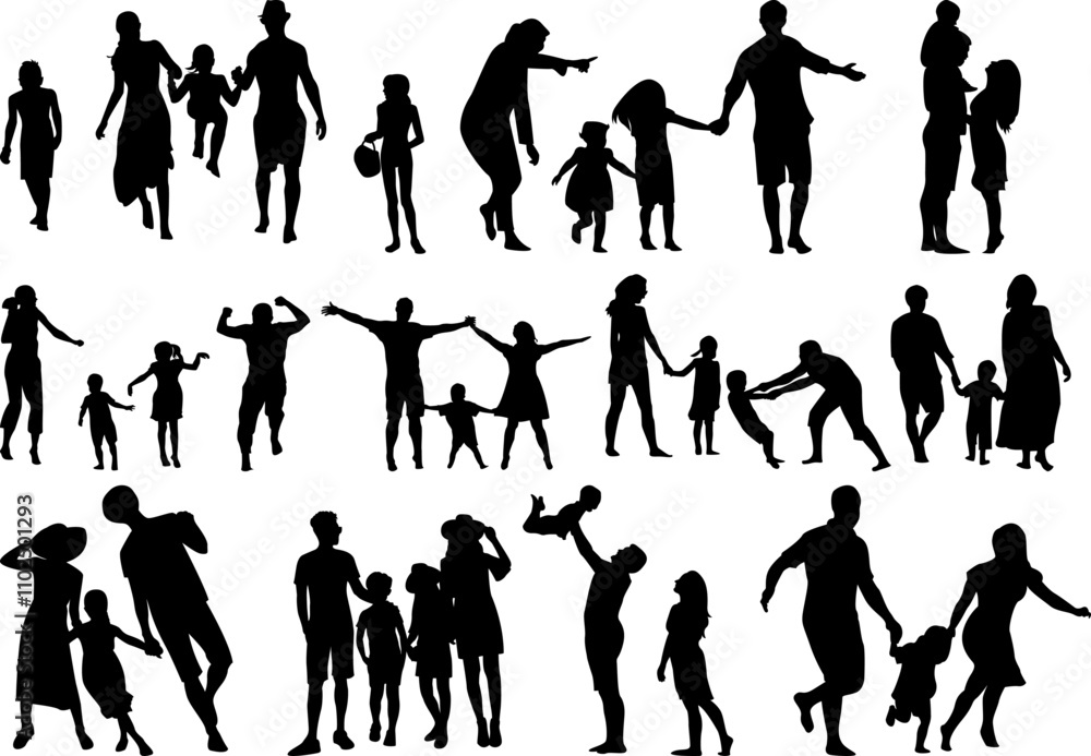 Fototapeta premium Set of people silhouettes, Family SVG PNG Bundle, Family Clipart, Fathers Day svg, Family Silhouette, Family SVG Cut Files for Cricut ,Father and Children svg,