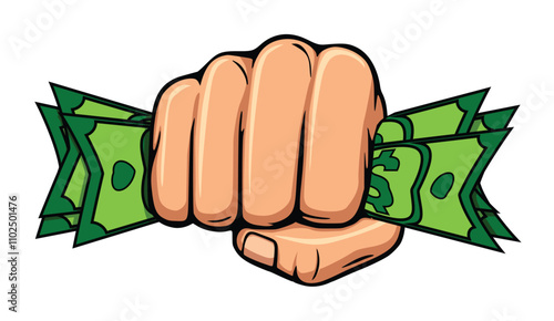 simple fist full of holding cash dollars money bills vector on transparent background