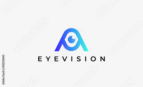 Logo Letter A and Eye Vision. Digital, visual with modern and minimalist concept. Editable file.