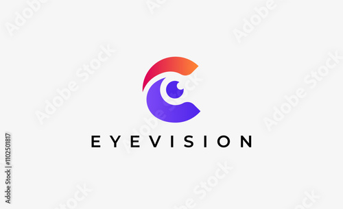 Logo Letter C and Eye Vision. Digital, visual with modern and minimalist concept. Editable file.