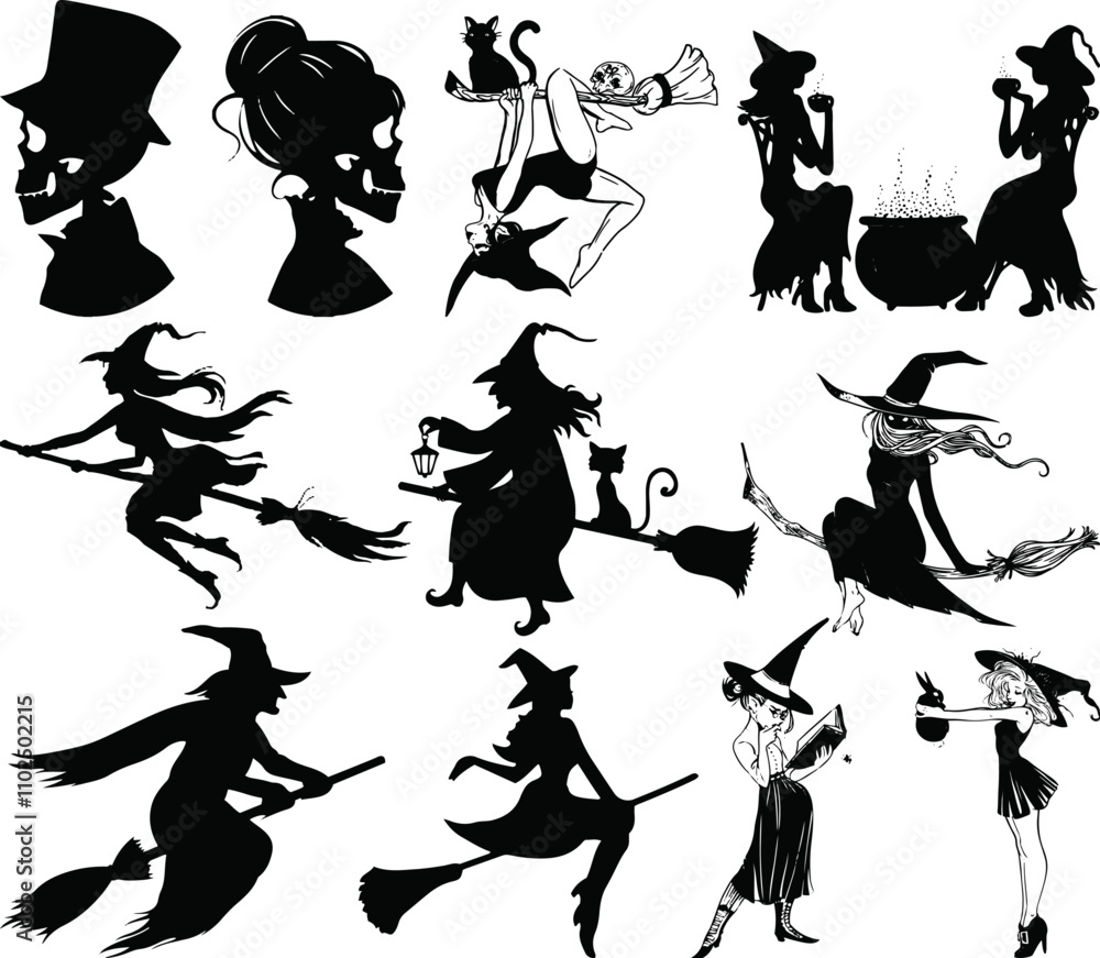 Obraz premium Witch Bundle Svg, Halloween Svg, Halloween Witch Svg, Witch Clipart, Witch Cricut, Witch Silhouette, Witch Vector, Halloween Clipart 