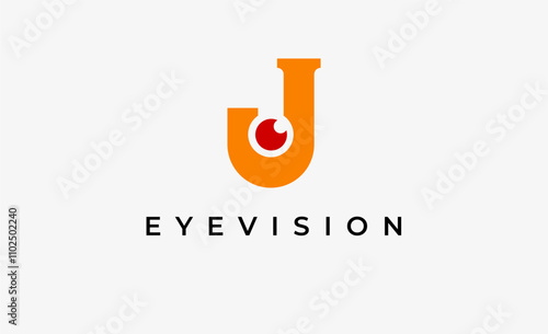 Logo Letter J and Eye Vision. Digital, visual with modern and minimalist concept. Editable file.