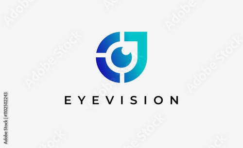 Logo Letter J and Eye Vision. Digital, visual with modern and minimalist concept. Editable file.