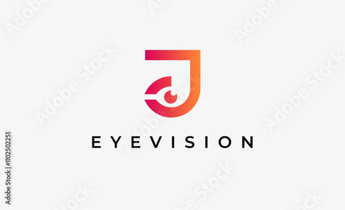 Logo Letter J and Eye Vision. Digital, visual with modern and minimalist concept. Editable file.