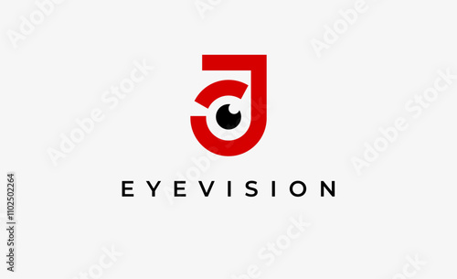 Logo Letter J and Eye Vision. Digital, visual with modern and minimalist concept. Editable file.