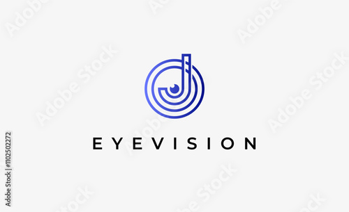 Logo Letter J and Eye Vision. Digital, visual with modern and minimalist concept. Editable file.