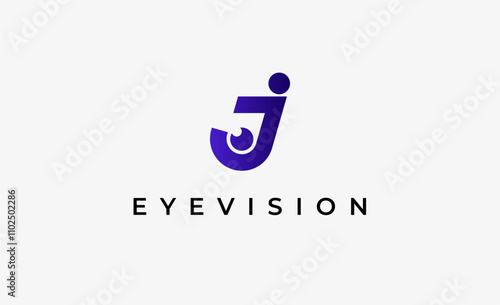Logo Letter J and Eye Vision. Digital, visual with modern and minimalist concept. Editable file.