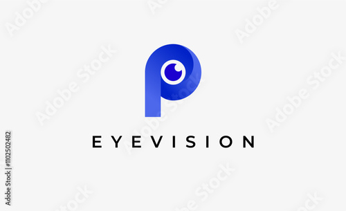 Logo Letter P and Eye Vision. Digital, visual with modern and minimalist concept. Editable file.