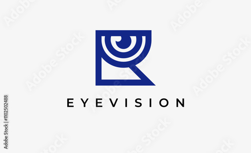 Logo Letter R and Eye Vision. Digital, visual with modern and minimalist concept. Editable file.