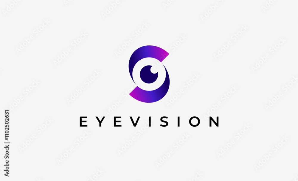 Obraz premium Logo Letter S and Eye Vision. Digital, visual with modern and minimalist concept. Editable file.