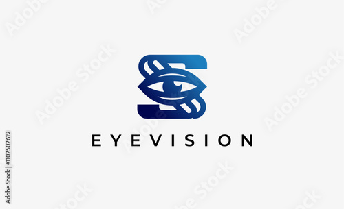 Logo Letter S and Eye Vision. Digital, visual with modern and minimalist concept. Editable file.