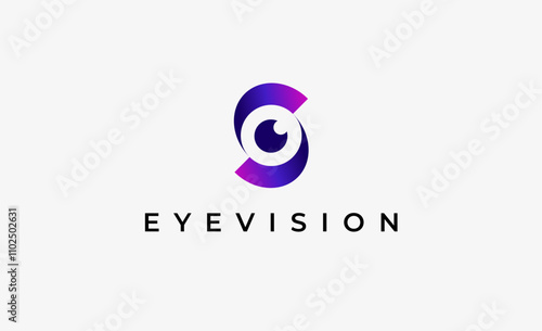 Logo Letter S and Eye Vision. Digital, visual with modern and minimalist concept. Editable file.