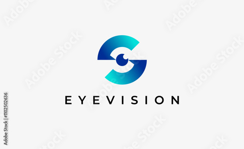 Logo Letter S and Eye Vision. Digital, visual with modern and minimalist concept. Editable file.