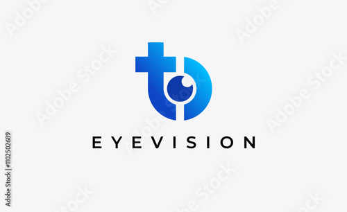 Logo Letter T and Eye Vision. Digital, visual with modern and minimalist concept. Editable file.