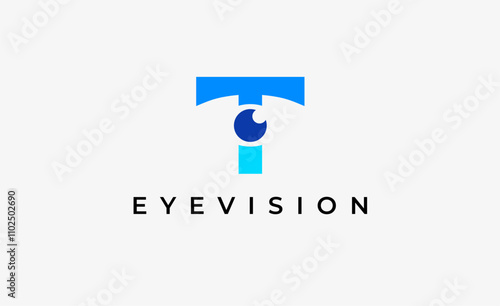 Logo Letter T and Eye Vision. Digital, visual with modern and minimalist concept. Editable file.