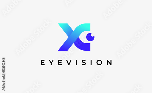 Logo Letter X and Eye Vision. Digital, visual with modern and minimalist concept. Editable file.