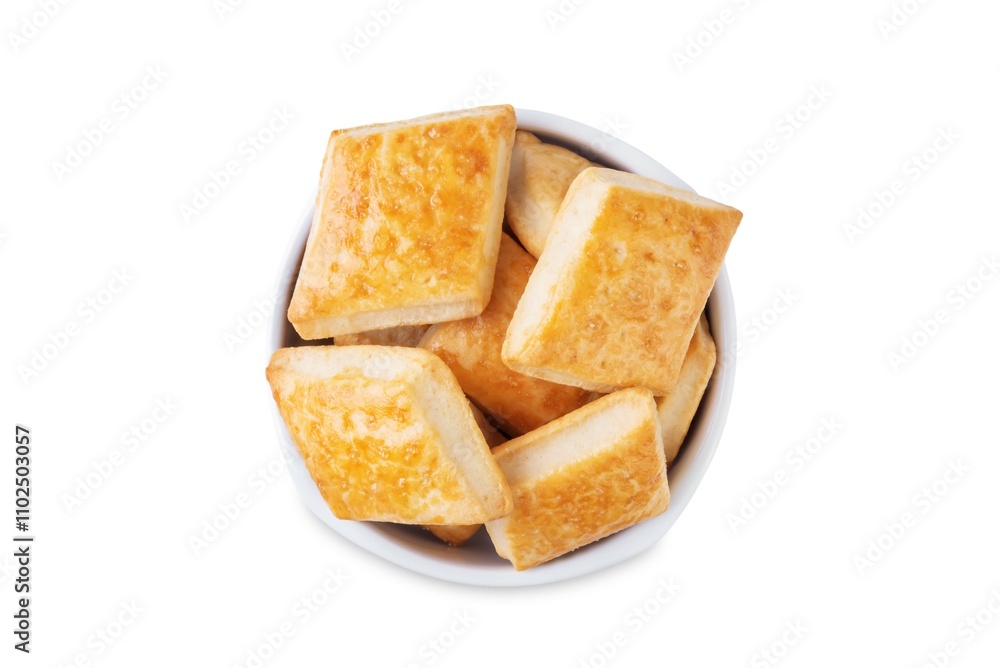 Healthy homemade crackers in a bowl on a white isolated background Healthy homemade crackers in a bowl on a white isolated background