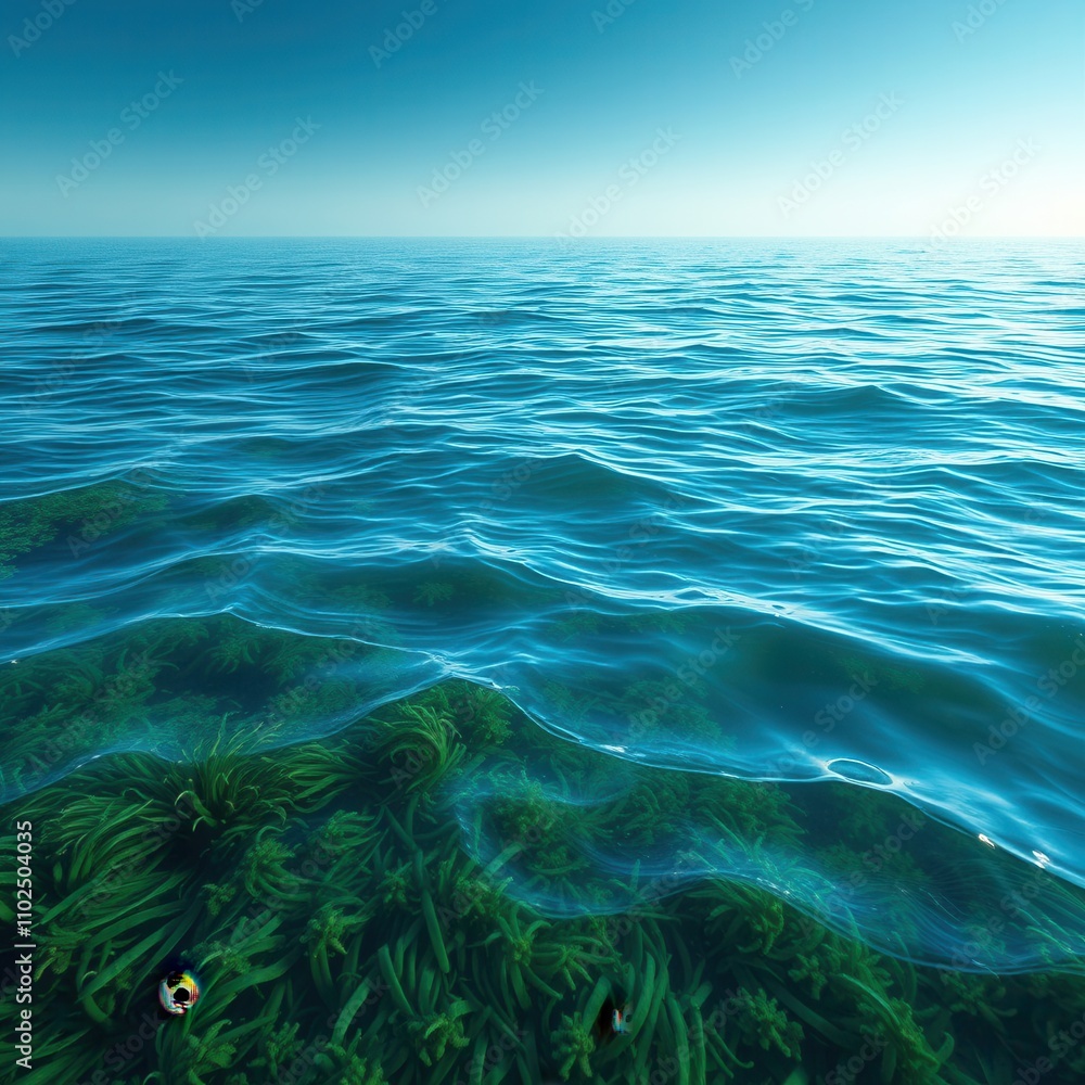 Blue green oceanic waters with seaweed and waves, natural scenery, blue green waters, color gradient, oceanic colors, wave pattern Blue green oceanic waters with seaweed and waves, natural scenery, blue green waters, color gradient, oceanic colors, wave pattern