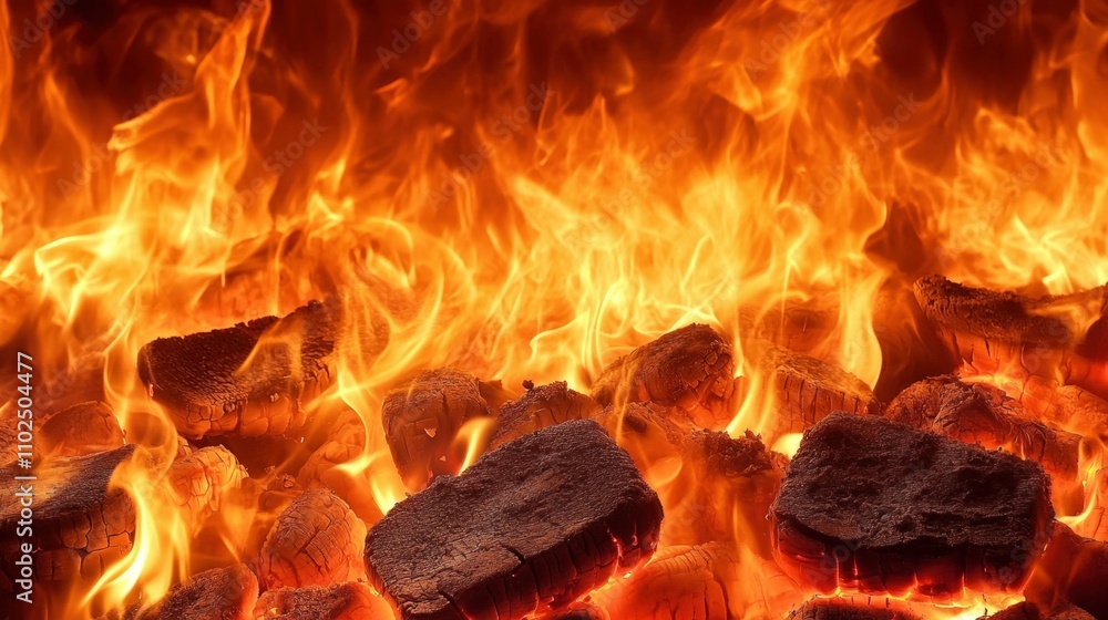 Brightly burning fire on a black background, intense flames, dynamic shapes, high contrast, focused on fire texture Brightly burning fire on a black background, intense flames, dynamic shapes, high contrast, focused on fire texture