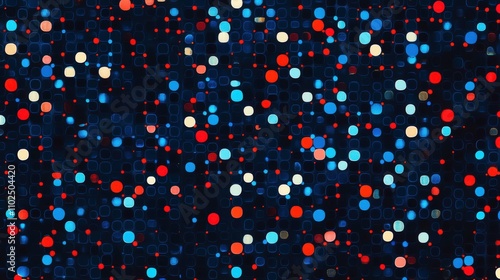 Abstract digital patterns in blue and red dots, modern technology theme