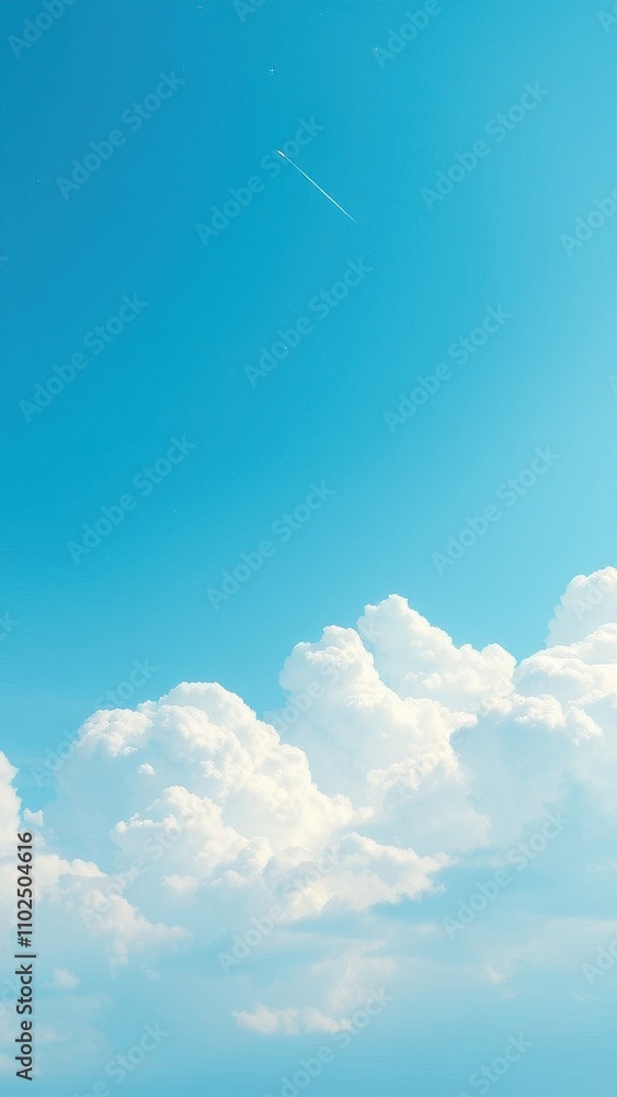 Abstract blue sky with fluffy white clouds and a few shooting stars in the bokeh, deep space, bokeh photography, cosmic scene, nebula, abstract background Abstract blue sky with fluffy white clouds and a few shooting stars in the bokeh, deep space, bokeh photography, cosmic scene, nebula, abstract background