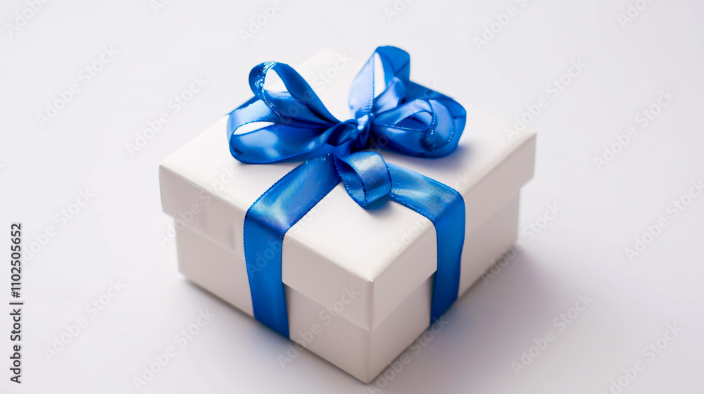 Gift box tied with a blue ribbon against a white background. Gift box tied with a blue ribbon against a white background.