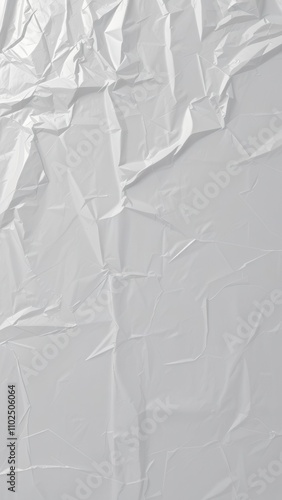 Crinkled plastic wrap background with slight tears, volumetric, fabric-like, worn
